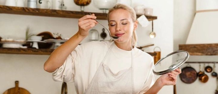 woman is tasting food