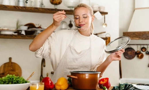 woman is tasting food